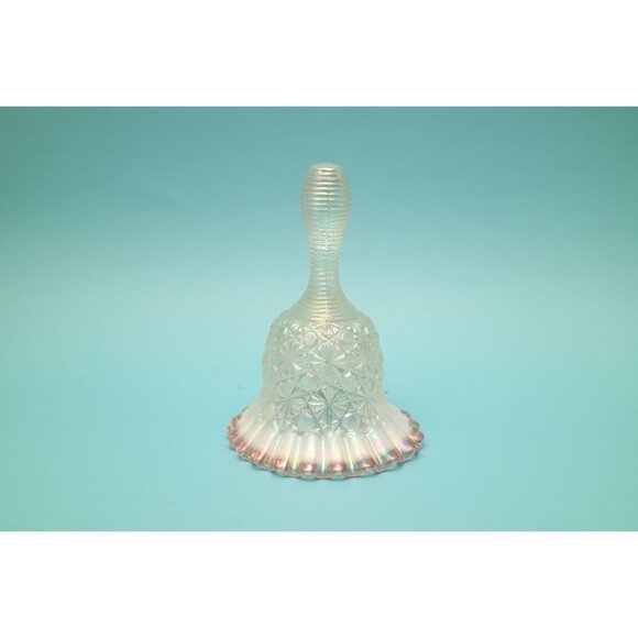 Vintage Fenton Opalescent Glass Daisy Button Pink Dust Rose Crest Iridized Bell - Picture 6 of 7